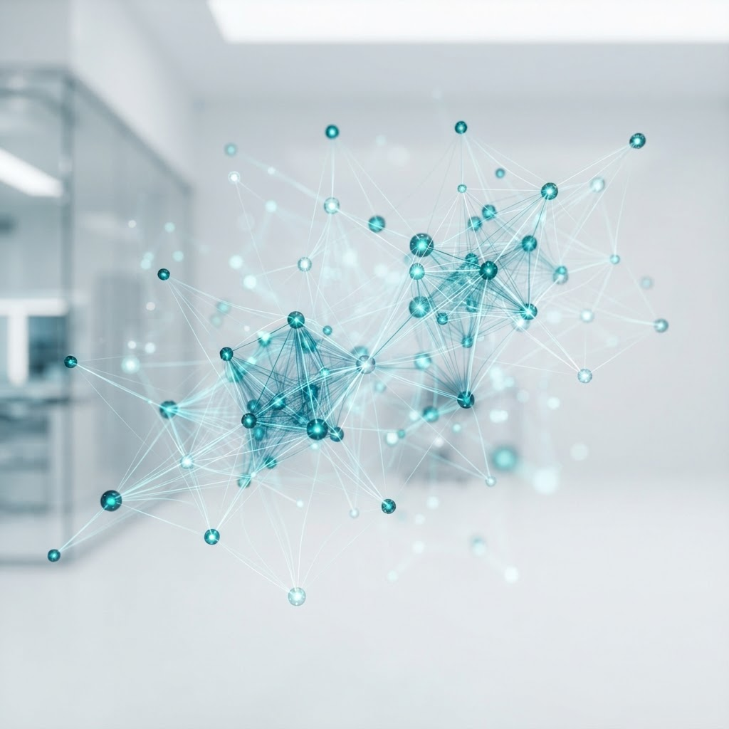 Abstract visualization of Beakerloop's Scout Mesh — a network of autonomous agents